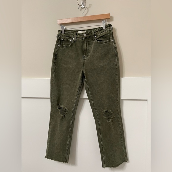 Cleo + Wolf Olive Green High-Waist Straight Crop Frayed Jeans Size 28/27 - Picture 6 of 10